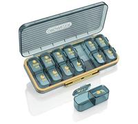 Luckyan Weekly Pill Box Organiser 7 Day 2 Times a Day, AM PM Pill Dispenser with 7 Detachable Daily Pill Containers, Portable Tablet Organiser for Vitamins, Fish Oils, Supplements - Blue