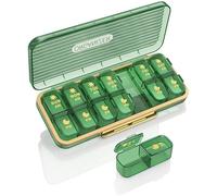Luckyan Weekly Pill Box Organiser 7 Day 2 Times a Day, AM PM Pill Dispenser with 7 Detachable Daily Pill Containers, Portable Tablet Organiser for Vitamins, Fish Oils, Supplements - Green