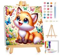 luckyarina Paint by Numbers Children with Frame - Fox Painting by Numbers Children's Canvas Oil Painting, Animals Paint by Numbers with Gift Box DIY from 5 6 7 8 9 Years Girls Craft Set Gift 20 x 20