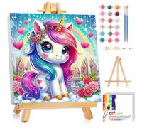 luckyarina Painting by Numbers Children with Frame - Unicorn Painting by Numbers Children's Canvas Oil Painting, Animals Paint by Numbers with Gift Box DIY from 5 6 7 8 9 Years Girls Craft Set Gift 20