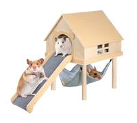 LUCKYBOPAN Guinea Pig Hideout- Wooden Guinea Pig Toys with Stairs and Mat & Hammock, Detachable Double-Decker House for Hamster Chinchilla Ferret Guinea Pigs Accessories