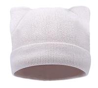 LUCKYBUNNY - Cat Ears Knit Beanie Hat for Women Girls Fall Winter, White - Without "M", One Size