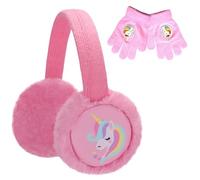 LUCKYBUNNY Women Kids Girls Cute Unicorn Earmuffs and Gloves Set, Winter Warm Foldable Ear Warmer Mitten for Cold Weather