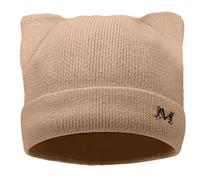 LUCKYBUNNY Women's Khaki Cat Ear Beanie, One Size Fits Most, Winter Knit Cuff Beanie Hat with Cat Ears