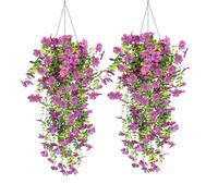 LuckyCao 4Pcs Artificial Hanging Flowers UV-Resistant Fake Hanging Plants Artificial Plants Outdoor Flower Hang Vine Plants Drooping Trailing Plant for Indoor Outdoor Home Garden Deco (Purple)