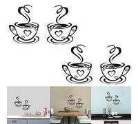 Luckycivia 2 PCS Coffee Tea Cup Art Wall Decal Sticker, Removable DIY Vinyl Mug Decal Wallpaper, Funny Wall Decor for Kitchen Home School Office Shop Cafe Pub Restaurant Hotel Wall Décor 4.7'' x 7.9''