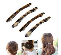 Luckycivia 4 Pack Hair Barrette, Long and Thin Handmade Celluloid Onyx Hair Clip, Elegant Automatic Hair Clip, Barrette Ponytail Holders for Women/Girls - 4 Inches