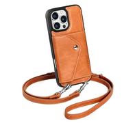 LUCKYCOIN for iPhone 16 Pro Max, Crossbody Wallet Phone Case with Expandable Card Holder, Premium Full Grain Leather Phone Purse with Adjustable Strap, Hands-Free Wallet Cover for Woman - Retro Tan