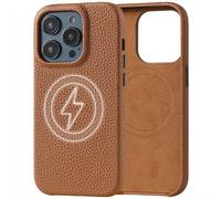 LUCKYCOIN Magnetic Leather Case for iPhone 14 Pro,Premium Grain Pebble Leather,Compatible with MagSafe,Magnetic Phone Proctective Case,Built-in Magnets 6.1 inch-Brown