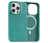 LUCKYCOIN Magnetic Phone Case for iPhone 15 Pro 6.1 in,Compatible with MagSafe Wireless Charging,Genuine Leather Case with Metal Buttons,Shockproof Screen Protector Phone Bumper Cover-Green