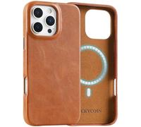 LUCKYCOIN Magnetic Phone Case for iPhone 16 Pro Max 6.9 in,Compatible with MagSafe Wireless Charging,Genuine Leather Case with Metal Buttons,Shockproof Screen Protector Phone Bumper Cover-Brown