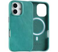 LUCKYCOIN Premium Genuine Leather Case for iPhone 16, Compatible with MagSafe, Slim Fit Shockproof Phone Case with Metal Buttons, Anti-Slip, Wireless Charging Compatible, Green