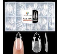 Luckyfairy Medium Almond Nail Tips, 240pcs Soft Gel Pre-Filed Acrylic Almond Fake Nails, Half Matte Full Cover Clear Press on Flase Nail Tips for Nail Extension Home DIY 12 Sizes Gelly Tips