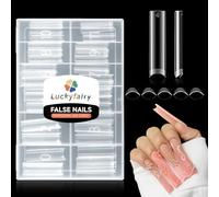Luckyfairy XXL Nail Tips Square 120 Pcs 12 Sizes - No C Curve Flat Square Pre-buff 2XL Half Cover Tapered Gel Acrylic Nail Tips False Nails Gelly Tips for DIY Nail Art Salon