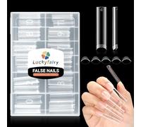 Luckyfairy XXL Nail Tips Square 120 Pcs 12 Sizes - No C Curve Flat Square Pre-buff 2XL Half Cover Tapered Gel Acrylic Nail Tips False Nails Gelly Tips for DIY Nail Art Salon