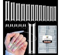 Luckyfairy XXL Nail Tips Square 120 Pcs 12 Sizes - No C Curve Flat Square Pre-buff 2XL Half Cover Tapered Gel Acrylic Nail Tips False Nails Gelly Tips for DIY Nail Art Salon