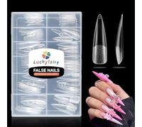 Luckyfairy XXL Stiletto Nail Tips 120 Pcs Full Cover Pre-buff Stiletto Gel Press On Nails Flat Tips for Acrylic Nails for Home DIY Nail Extensions 12 Sizes