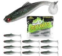 LUCKYFISHING Paddle Tail Swimbaits Soft Plastic Swimbaits Soft Baits for Bass Fishing Freshwater Saltwater Soft Plastic Baits Black-3.5 inch-10pcs