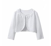 LUCKYGAL White Cardigan for Girls Shrug Sweaters Kids Lace Bolero for Party First Communion, Matching Lace Mouth Cover, White Lace Pearl, 10-11 Years