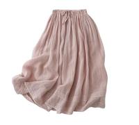 LUCKYGET Black skirt Elegant Fashionn Cotton Linen Skirt Waist Double Layer Long Skirt Women's Spring Summer Thin Embroidered Skirt-lotus Root Color-xl