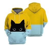 LuckyGGT 3D Printed Hoodie Men Long Sleeve Pullover Spring Autumn Street Cute Cat Pattern Hoodie Top