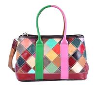 LuckyGGT Genuine Leather Tote Bag Top Layer Cowhide Checkered Patchwork Color Block Women's Fashion Handbag Shoulder Crossbody Bag