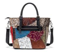 LuckyGGT Genuine Leather Women's Bag Top Layer Cowhide Large Capacity Shoulder Bag Patchwork Crossbody Bag