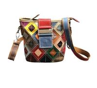 LuckyGGT Niche Design Genuine Leather Bag Korean Version Versatile Colorful Top Layer Cowhide Women's Shoulder Bag Color Block Bucket Bag