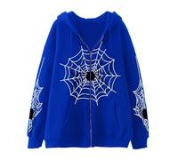 LuckyGGT Spider Web Zipper Women's Sweatshirt Street Fashion Spring Autumn Hoodie American Retro Casual Jacket Blue