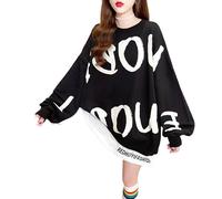 LuckyGGT Spring and Autumn Outfit Plus Size 150kg Fake Two Piece Sweatshirt Women 100kg Loose Round Neck Printed Patchwork Base Shirt Top