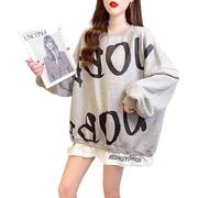 LuckyGGT Spring and Autumn Outfit Plus Size 150kg Fake Two Piece Sweatshirt Women 100kg Loose Round Neck Printed Patchwork Base Shirt Top