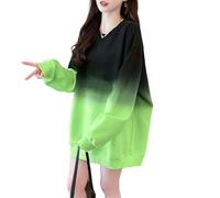 LuckyGGT Spring and Autumn Retro Round Neck Gradient Color Sweatshirt Women Design Sense Niche Simple Casual Versatile Top Fluorescent Green