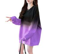 LuckyGGT Spring and Autumn Retro Round Neck Gradient Color Sweatshirt Women Design Sense Niche Simple Casual Versatile Top Purple