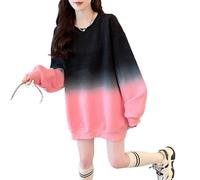 LuckyGGT Spring and Autumn Retro Round Neck Gradient Color Sweatshirt Women Design Sense Niche Simple Casual Versatile Top Pink