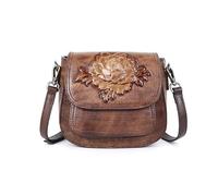 LuckyGGT Top Layer Cowhide Single Shoulder Crossbody Bag Vintage Chinese Style Embossed Handmade Texture Small Square Bag