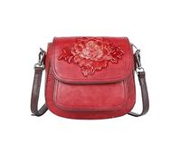 LuckyGGT Top Layer Cowhide Single Shoulder Crossbody Bag Vintage Chinese Style Embossed Handmade Texture Small Square Bag
