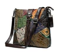 LuckyGGT Top Layer Cowhide Women's Patchwork Bag Classic Retro Genuine Leather Shoulder Bag Crossbody Bag