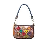 LuckyGGT Women's Top Layer Cowhide Genuine Leather Handmade Color-Block Handbag Crossbody Tote Small Bag