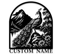 Luckygo Personalized Peacock Metal Wall Decor Art - Custom Family Name Sign Peacocks - Outdoor Garden or Indoor Home Metal Decor Sign for Peacock Lovers' Gift (Style-D)