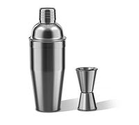LUCKYGOOBO Cocktail Shaker with Double Measuring Jigger,18/8 Stainless Steel 750ML Martini Shaker Set,Drink Shaker Built-in Strainer,Bartender Kit. (Black)