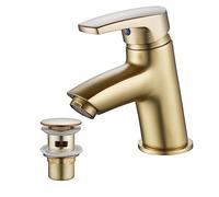 Luckyhome Gold Basin Mixer Tap with Pop up Waste,Hot and Cold Single Lever Basin Sink Mixer Tap