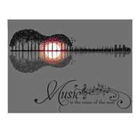 luckykyky 5D Diamond Painting Kits Music is The Voice of The Soul by Guitar Cross Stitch Diamond Embroidery Wedding Decoration Mosaic Round Diamond 16X20Inch/40X50Cm