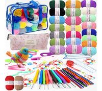 LuckyLee Crochet Kits for Beginners, Knitting Starter Kit for Adults, Include 0.6-6.0 mm Metal Crochet Hooks, Wool, Case and Knitting Accessories, Crochet Hook Set, Crochet Starter Kit UK(C-Blue)