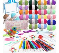 LuckyLee Crochet Yarn Kit for Adult Beginners, Knitting Wool Kit 24×25g, 2mm-8mm Ergonomic Metal Crochet Hooks, Knitting Accessories Tools & Storage Case, Complete Crochet Starter Kit (G-Sky Blue)