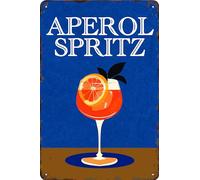 LuckyLinde 30 x 20 cm Metal Sign Aperol Spritz Glass Blue Background
