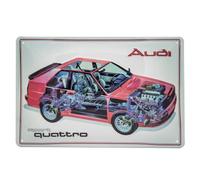LUCKYLINDE Embossed Tin Sign Suitable for Audi Fans, Decorative Workshop, Garages, Car, Vintage Car Sign, 20 x 30 cm (Audi Quattro)