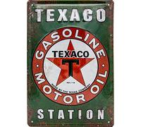 LUCKYLINDE Embossed Tin Sign Suitable for Texaco Fans, Decorative Workshop, Garages, Petrol Station, Rally Car, Vintage Car Sign, 20 x 30 cm (Texaco)