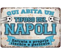 LuckyLinde Football Fan Sign, 30 x 20 cm Tin Wall Sign, Here Lives a Napoli Fan