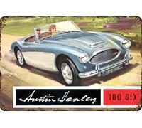 LUCKYLINDE Retro Tin Sign Suitable for Austin Healey Vintage Car Fans and Lovers, Workshop and Garages Sign, 20 x 30 cm - 100 Six V1