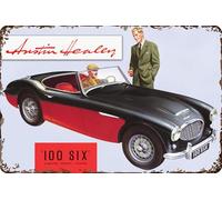 LUCKYLINDE Retro Tin Sign Suitable for Austin Healey Vintage Car Fans and Lovers, Workshop and Garages Sign, 20 x 30 cm - 100 Six V2